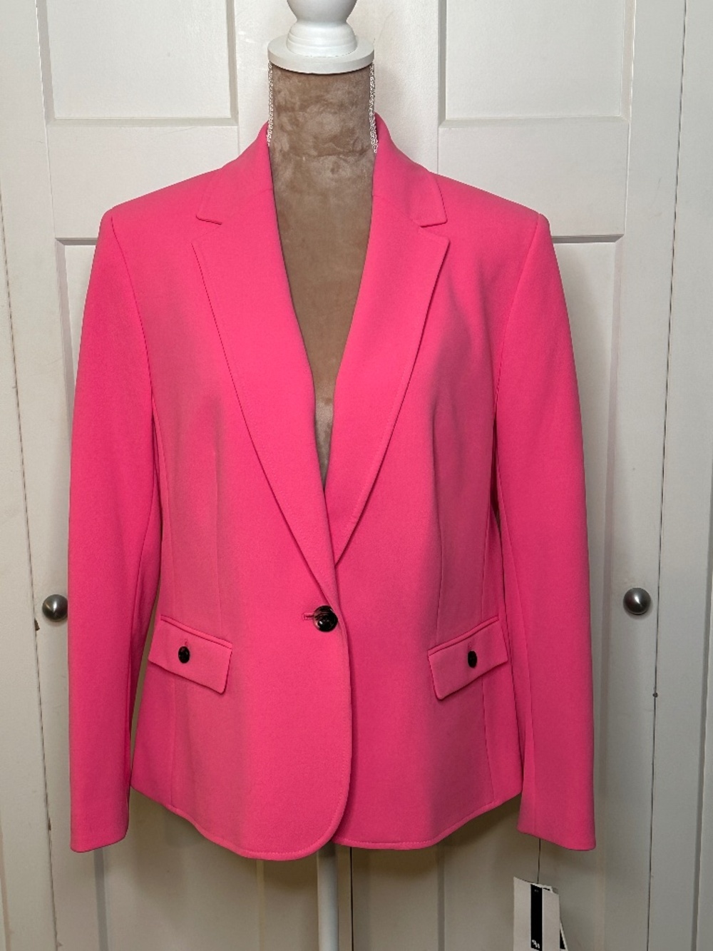 Nine West Pink Tulip One Button Notch Collar Crepe Jacket, Sz L NWT